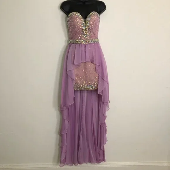 Gigi Strapless Embellished Lavender Strapless High-Low Gown- Size 2 - NWT - Picture 1 of 11